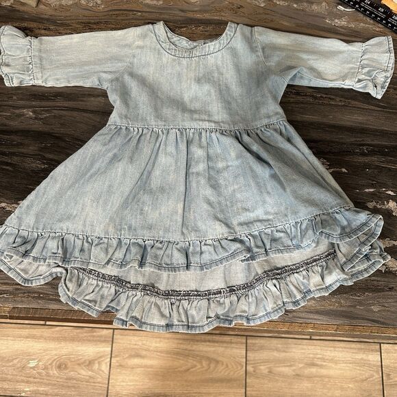 Ruffle Butts Dress 18-24 Months Chambray 100% Cotton 3/4 Sleeve Ruffle Blue - Picture 1 of 8